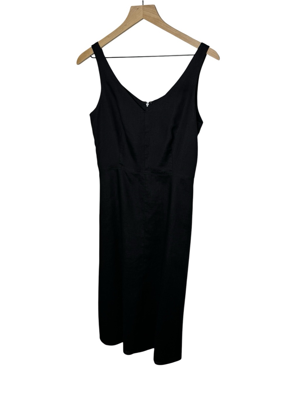 J.Crew Black Linen Midi Dress Size 6 Minimalist Raw Hem Sleeveless - Picture 2 of 8